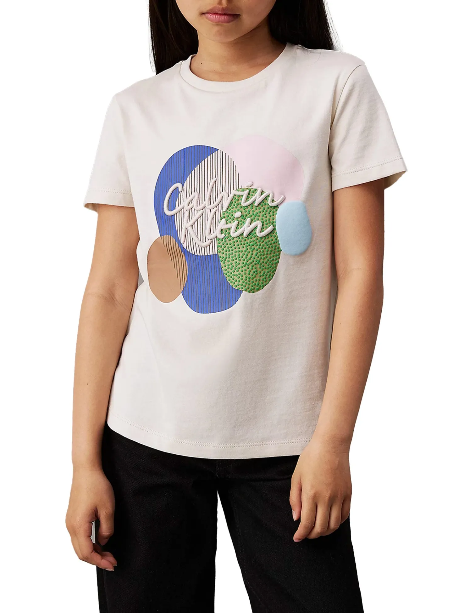 T-shirt kids stampa grafica multicolor panna