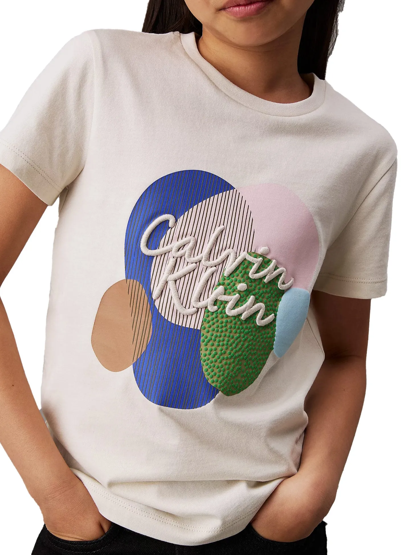 T-shirt kids stampa grafica multicolor panna