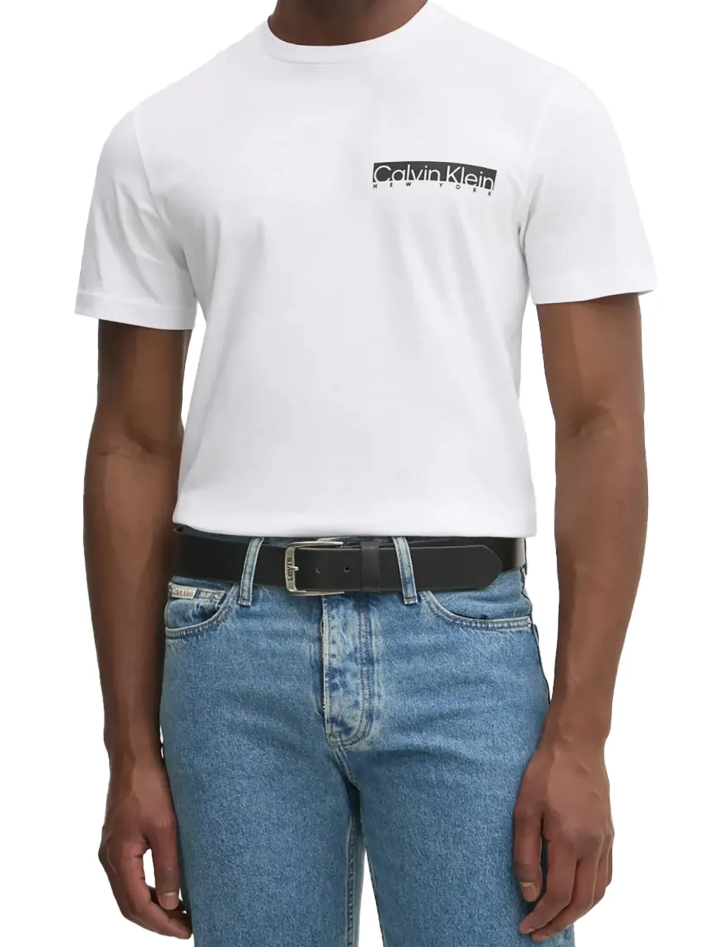 T-shirt linear box logo bianco
