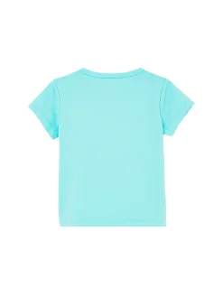 T-shirt logo frontale strass celeste