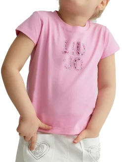 T-shirt manica corta applicazione rosa