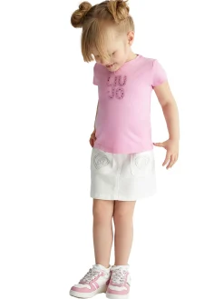 T-shirt manica corta applicazione rosa