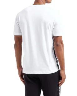 T-shirt manica corta banda logo laterale bianco