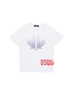 T-shirt manica corta con foglia e logo laterale bianco