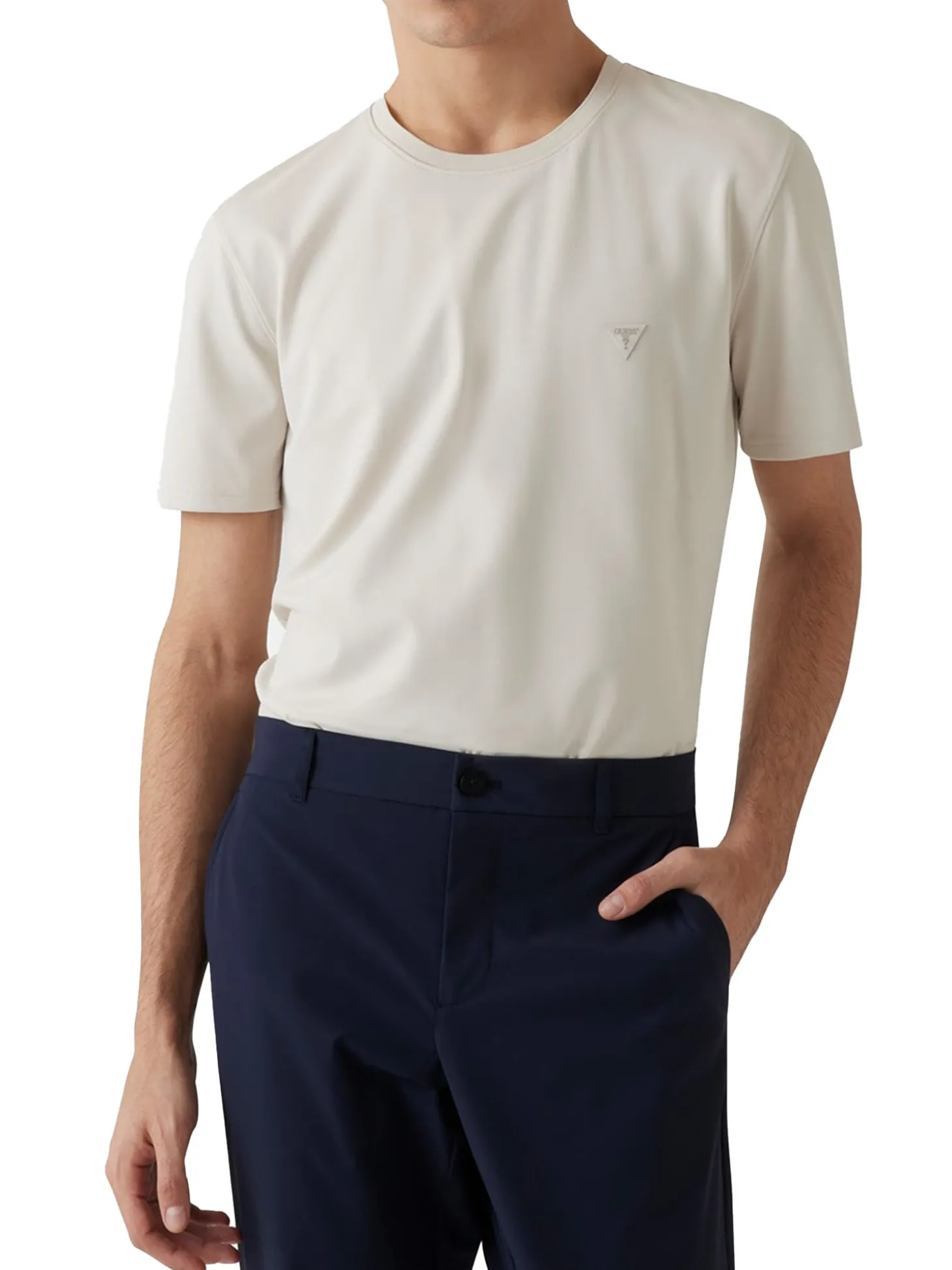 T-shirt manica corta in tessuto tecnico beige