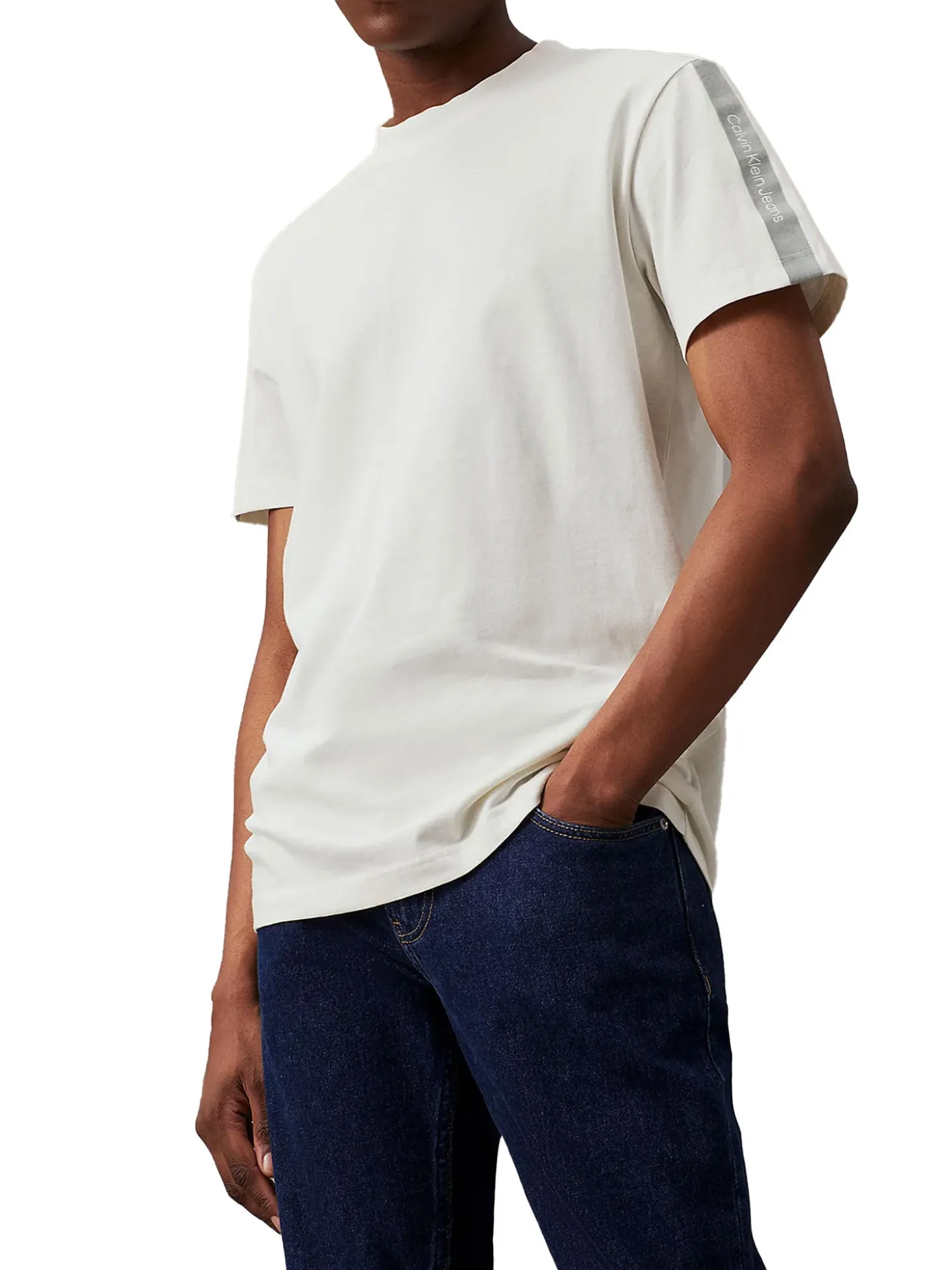 T-shirt manica corta logo tape avorio