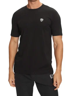 T-shirt manica corta logo patch sul petto nero