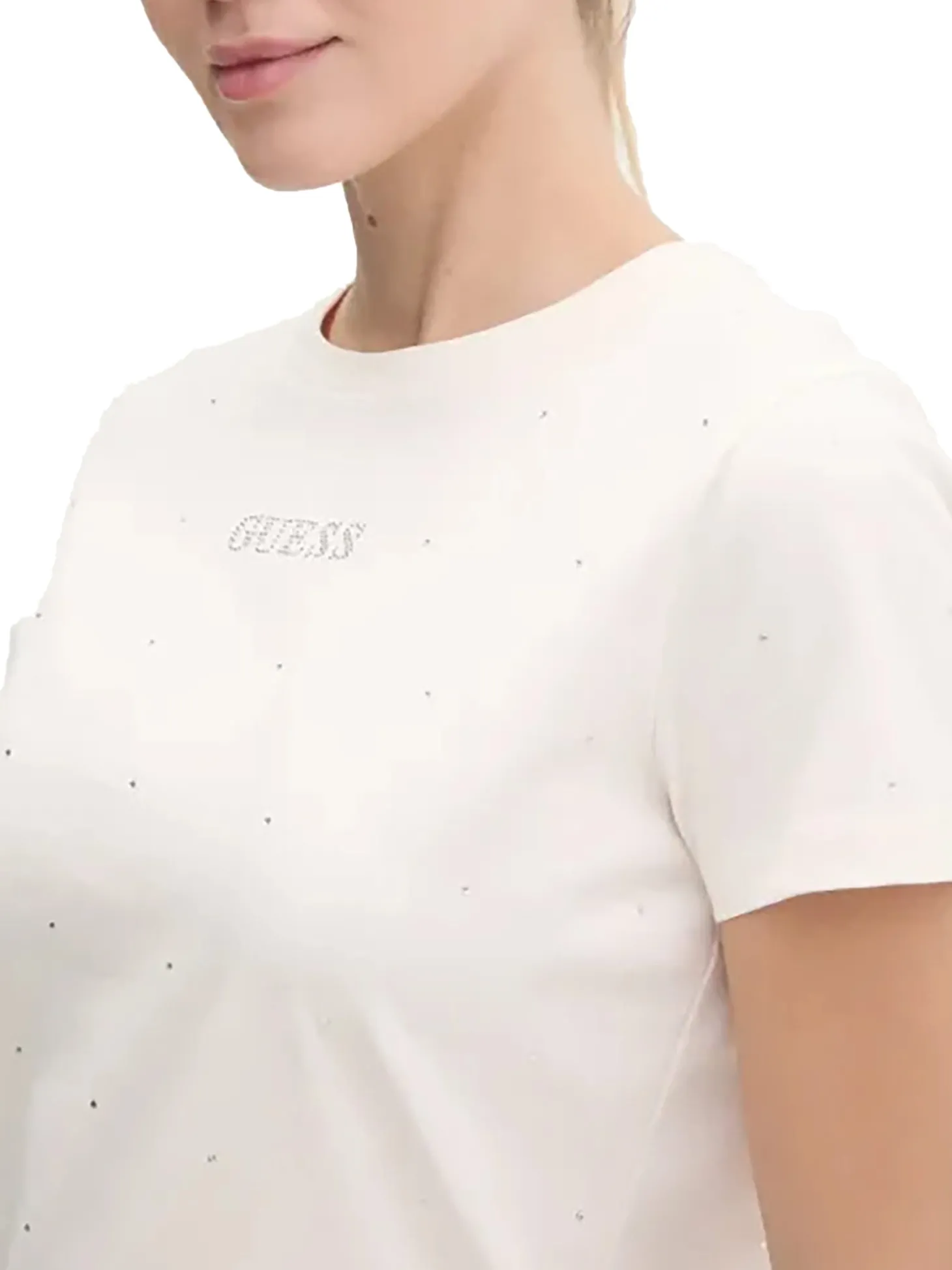 T-shirt manica corta Rhinestone bianco
