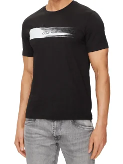 T-shirt manica corta stampa brush con logo a contrasto nero