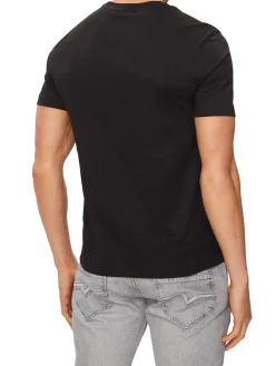 T-shirt manica corta stampa brush con logo a contrasto nero