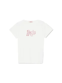 T-shirt manica corta strass bianco