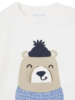 T-shirt manica lunga orso panna
