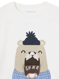 T-shirt manica lunga orso panna