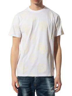 T-shirt maniche corte con maxi loghi peony a contrasto bianco