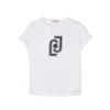 T-shirt maniche corte con logo strass bianco