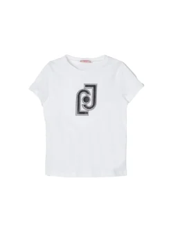 T-shirt maniche corte con logo strass bianco