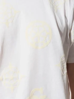 T-shirt maniche corte con maxi loghi peony a contrasto bianco