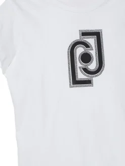T-shirt maniche corte con logo strass bianco