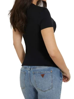 T-shirt maniche corte floral triangle nero