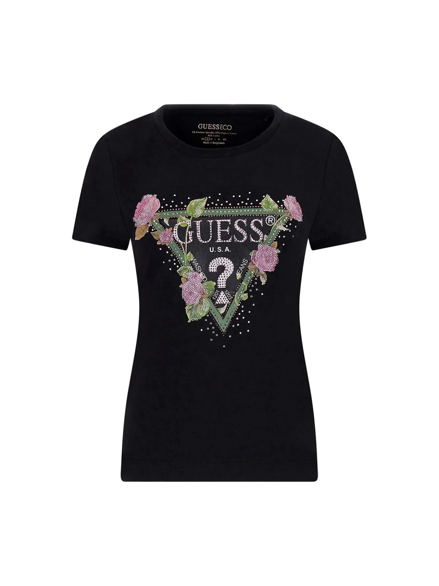 T-shirt maniche corte floral triangle nero