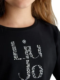 T-shirt maxi logo LiuJo a maniche lunghe nero
