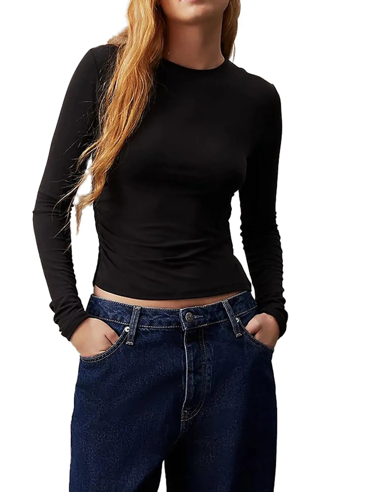 T-shirt minimal a maniche lunghe slim nero