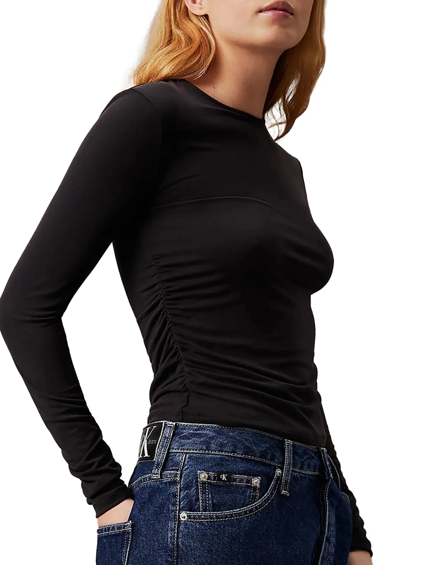 T-shirt minimal a maniche lunghe slim nero