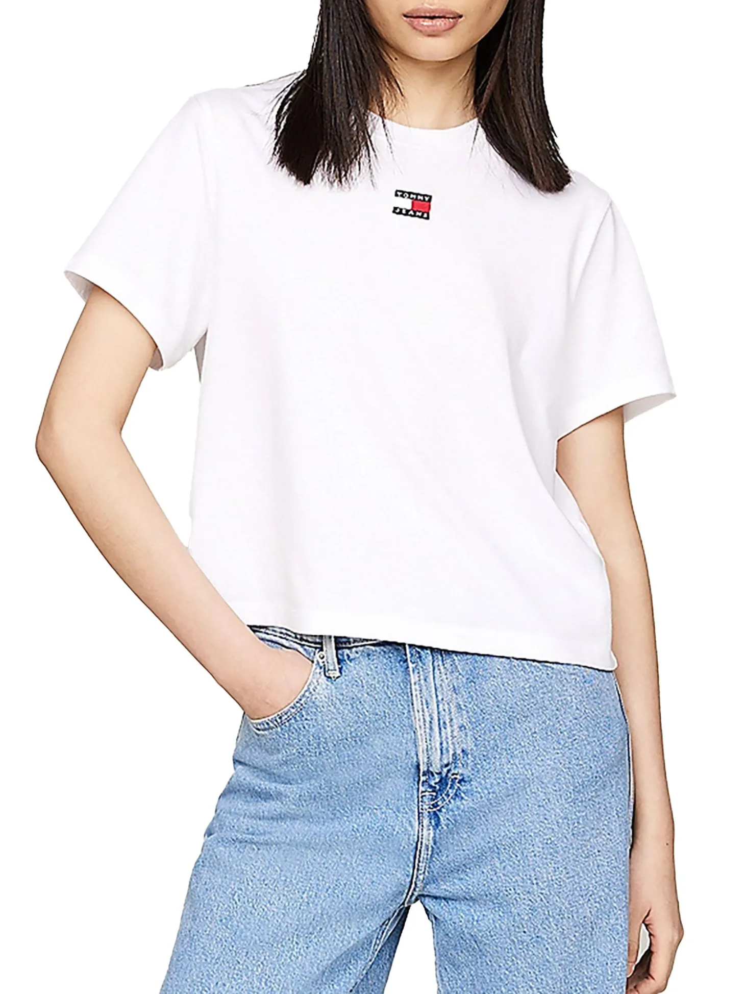 T-shirt squadrata con distintivo bianco