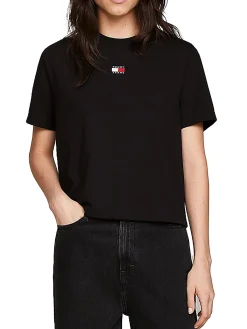 T-shirt squadrata con distintivo nera