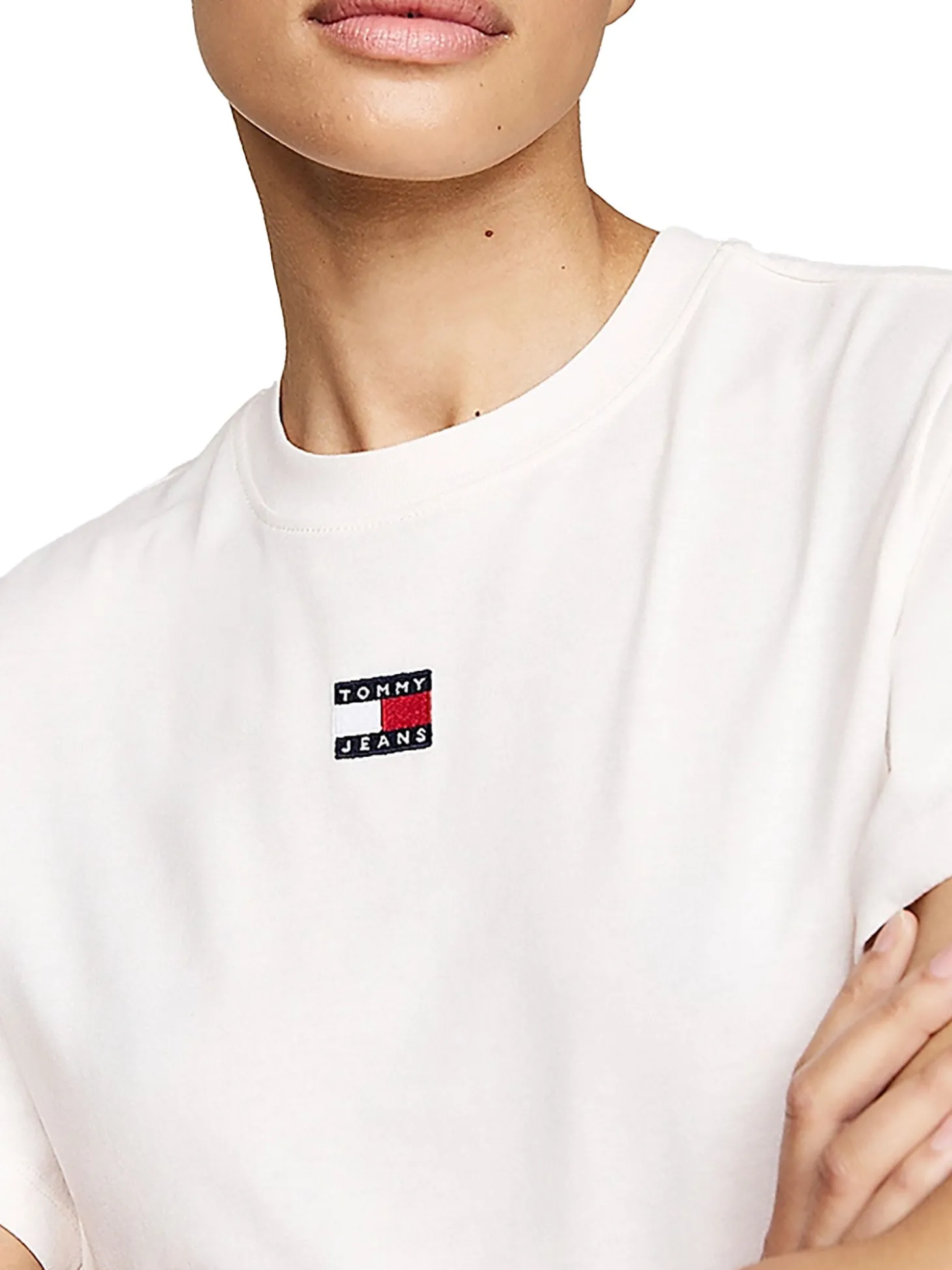 T-shirt squadrata con distintivo bianco