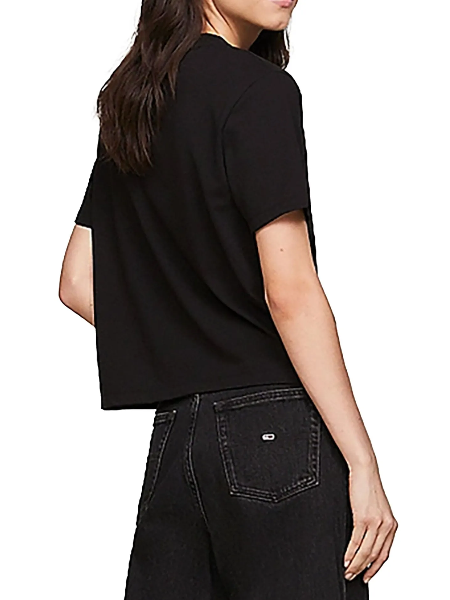 T-shirt squadrata con distintivo nera