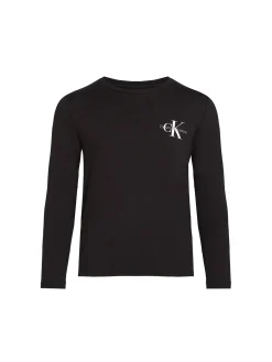 T-shirt teen a maniche lunghe logo sul petto nero