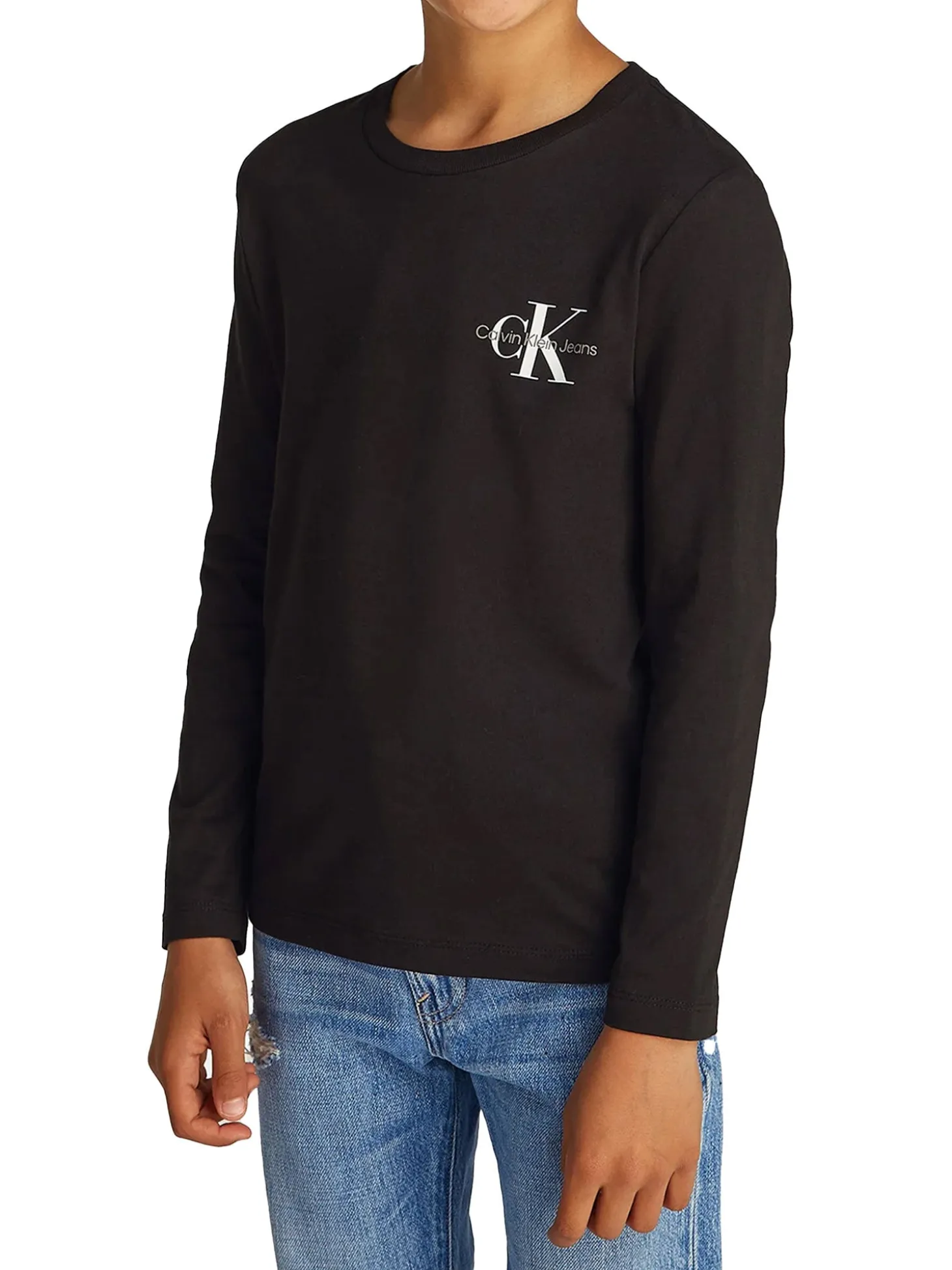 T-shirt teen a maniche lunghe logo sul petto nero