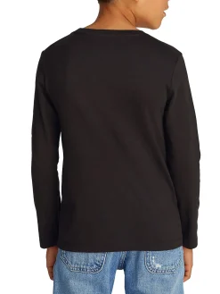 T-shirt teen a maniche lunghe logo sul petto nero