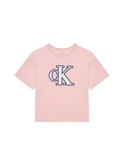 T-shirt teen logo monogram flock boxy rosa