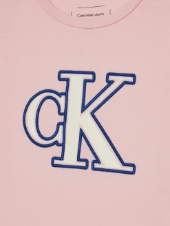 T-shirt teen logo monogram flock boxy rosa