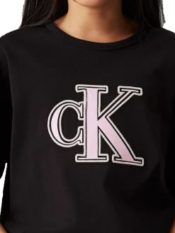 T-shirt teen logo monogram flock boxy nero