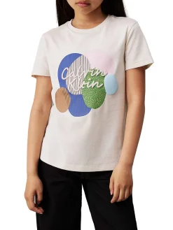 T-shirt teen stampa grafica multicolor panna