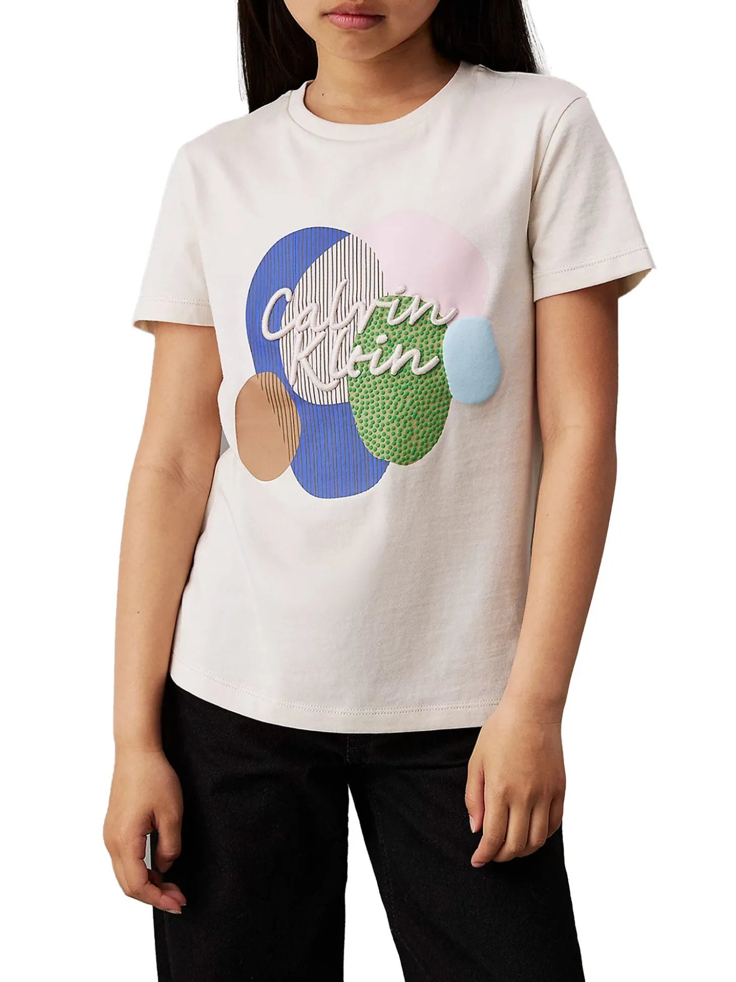 T-shirt teen stampa grafica multicolor panna