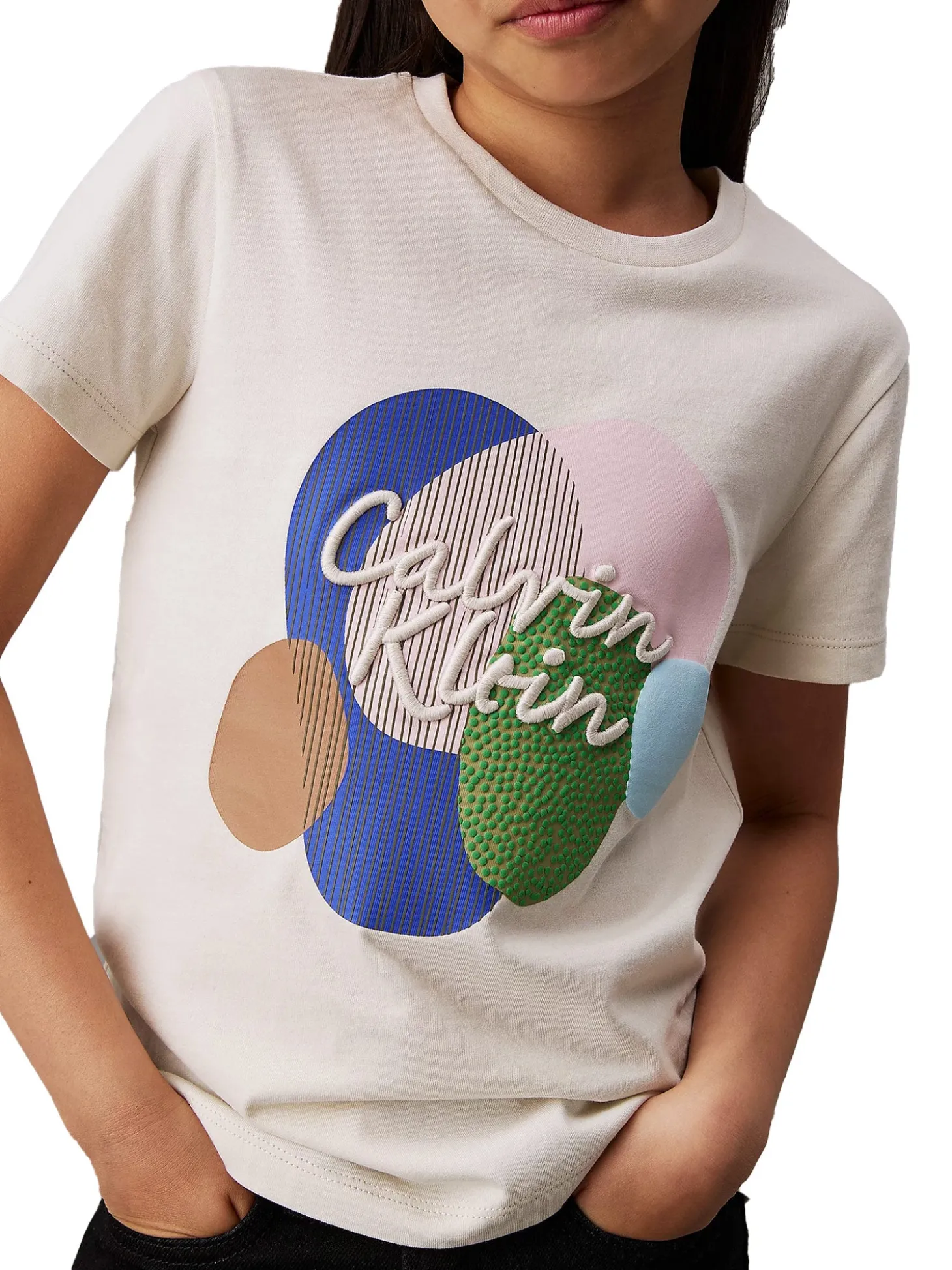 T-shirt teen stampa grafica multicolor panna