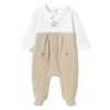 Tutina colletto in cotone strech beige/bianco