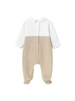 Tutina colletto in cotone strech beige/bianco