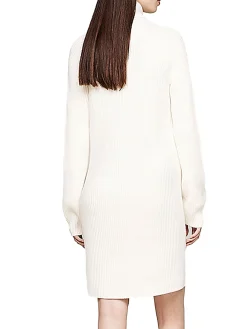 Vestito pullover mini con collo alto bianco